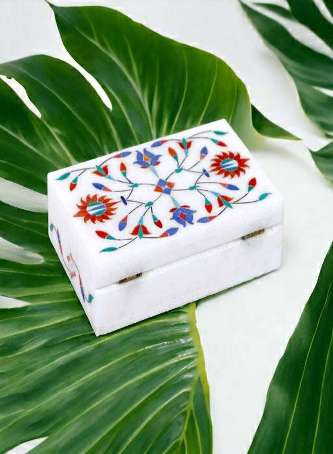 Pooja Creation Floral Painting Decorative Marble Box for Jewellery Storage/Gift 6 x 3 x 1.5 inchinch - Image 3